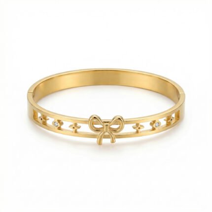 PYARI 18K Gold Plated Anti-Tarnish Bow & Stone Studded Kada Bracelet