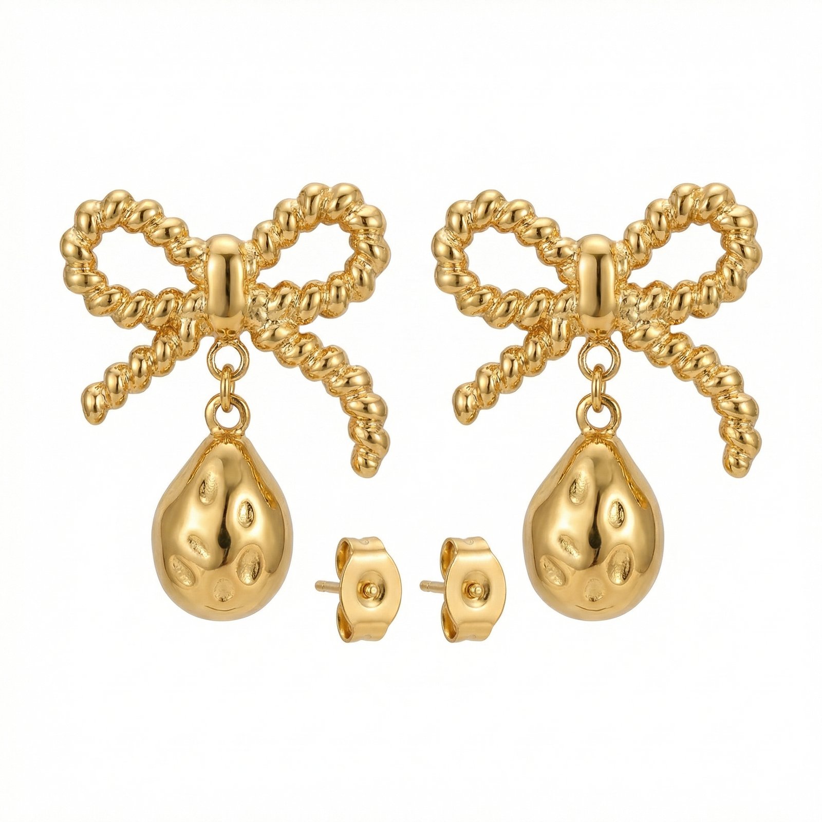 PYARI 18K Gold Plated Anti-Tarnish Gold Bow & Heart Drop Earrings (4) price 799.jpg PYARI 18K Gold Plated Anti-Tarnish Gold Bow & Heart Drop Earrings - Image 1